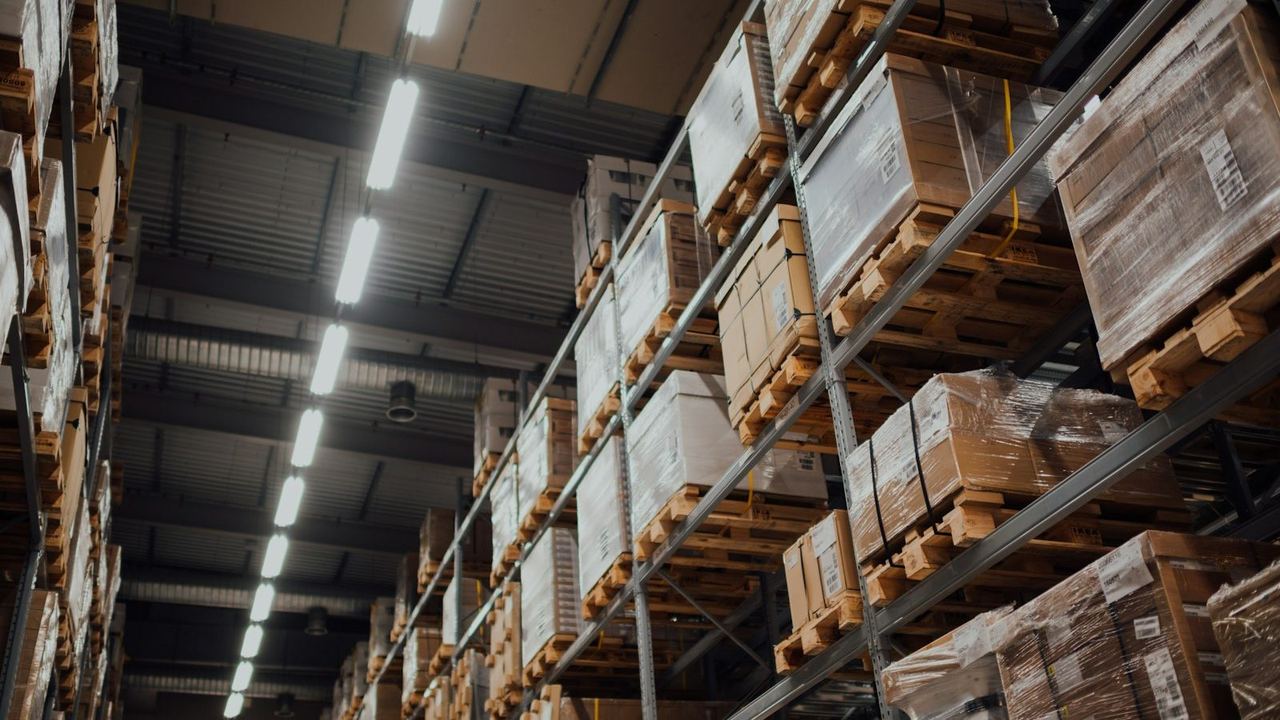Goods stacked for trade and distribution